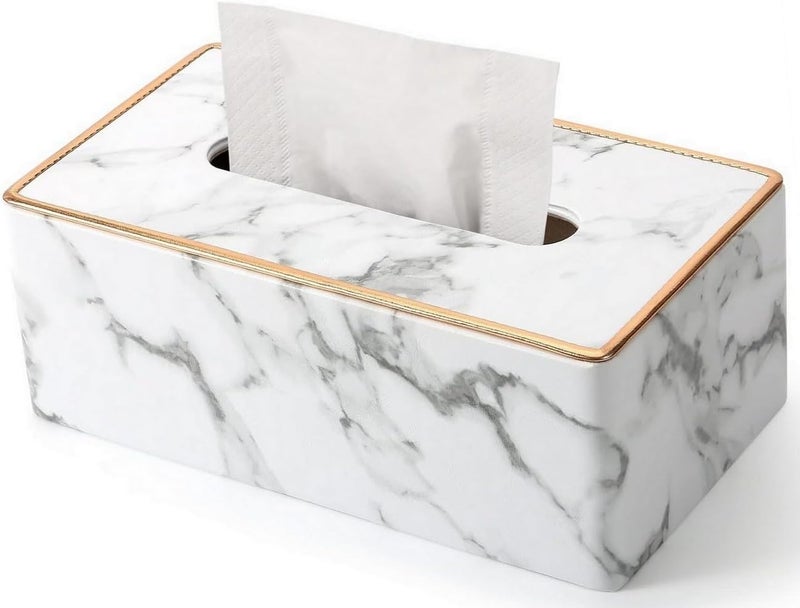 BLYPHOO Tissue Box Cover: Leather Tissue Box Holder for Car Office Home Hotel- Luxurious Napkin Dispenser, Large Durable Facial Dispenser Case for Bathroom, Bedroom, Living Room (Marble) - Image 1