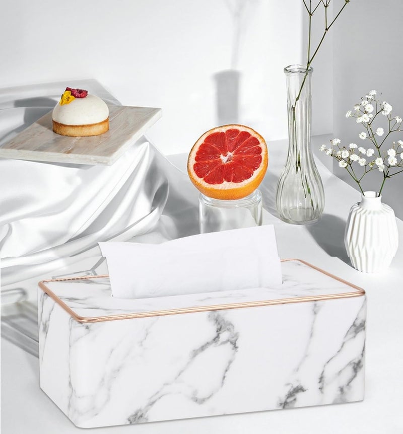 BLYPHOO Tissue Box Cover: Leather Tissue Box Holder for Car Office Home Hotel- Luxurious Napkin Dispenser, Large Durable Facial Dispenser Case for Bathroom, Bedroom, Living Room (Marble) - Image 4