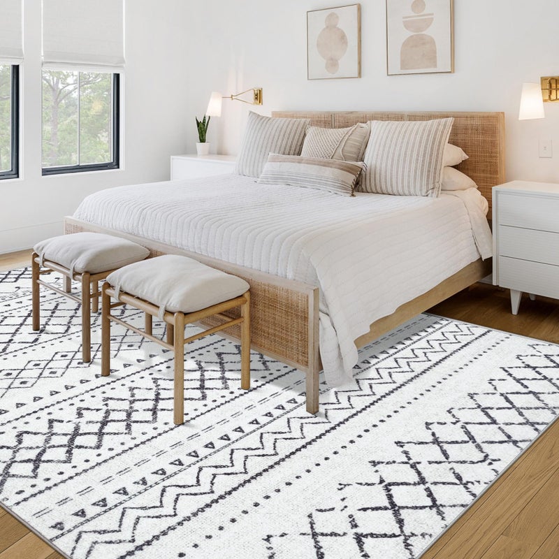 Aoyaomi Area Rug for Living Room 6x9: Large Washable Boho Moroccan Rugs Geometric Neutral Rug, Non-Slip Foldable Morden Farmhouse Indoor Floor Carpet for Bedroom Dining Table Home(Black,6'X9') - Image 2