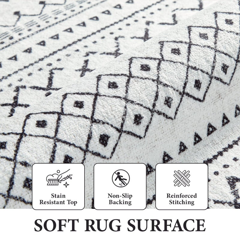 Aoyaomi Area Rug for Living Room 6x9: Large Washable Boho Moroccan Rugs Geometric Neutral Rug, Non-Slip Foldable Morden Farmhouse Indoor Floor Carpet for Bedroom Dining Table Home(Black,6'X9') - Image 5