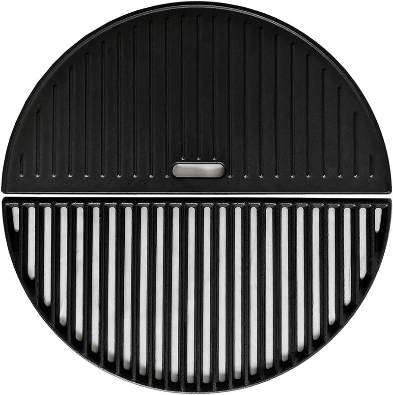 ZLjoint ZLjoint 18 Half Moon Cast Iron Reversible Griddle  Grate for Kamado Joe Classic I II III StandAlone Large Big Green Egg Cast Iron Grate Vision Grill VGKSSCC2 B11N1A1Y2A Accessories 