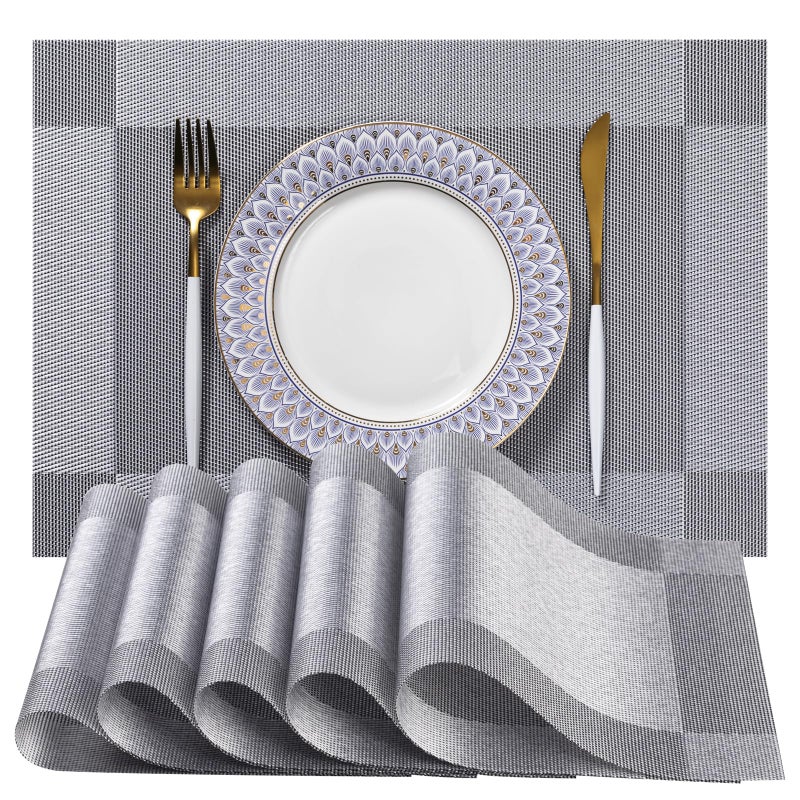 LEXMORE Placemats Set of 4 Vinyl/Plastic Woven Place Mats for Kitchen Table Indoor/Outdoor Washable Placemat Wipeable Dining Table Mats(Silver Cube) - Image 1