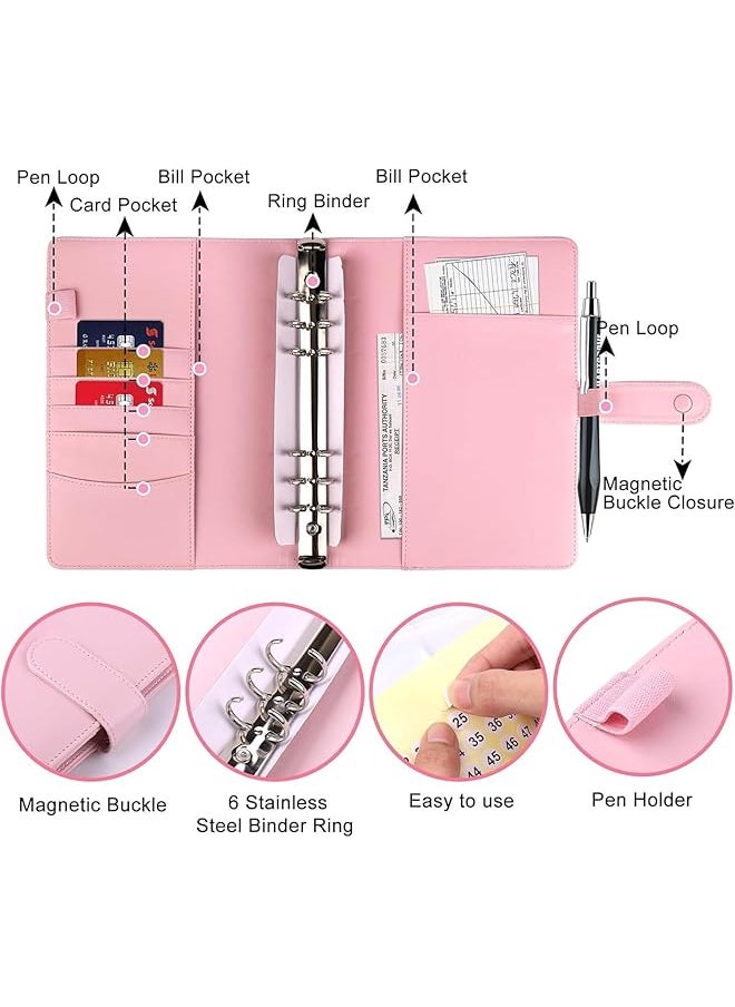 erorex - 100 Envelopes Challenge Binder Savings Challenges Book A5 Money Saving Challenge Book Budget Binder With Card Slot Stainless Steel Ring 25 Sheets Reusable Transparent Cash Envelopes Pink - Image 1