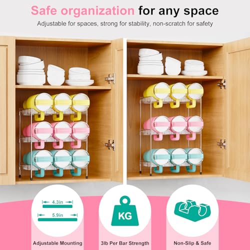 JYPS Reusable Stackable with Handle Compartment Water Bottle Tumbler Organizer for Stanley 40oz with Handle Cup, Stanley Accessories for Pantry, Cabinet & Kitchen Organization and Storage,3 Tier Hold 9 - Image 4