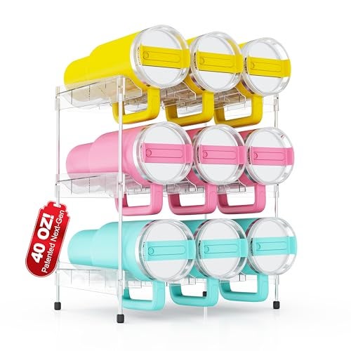 JYPS Reusable Stackable with Handle Compartment Water Bottle Tumbler Organizer for Stanley 40oz with Handle Cup, Stanley Accessories for Pantry, Cabinet & Kitchen Organization and Storage,3 Tier Hold 9 - Image 1