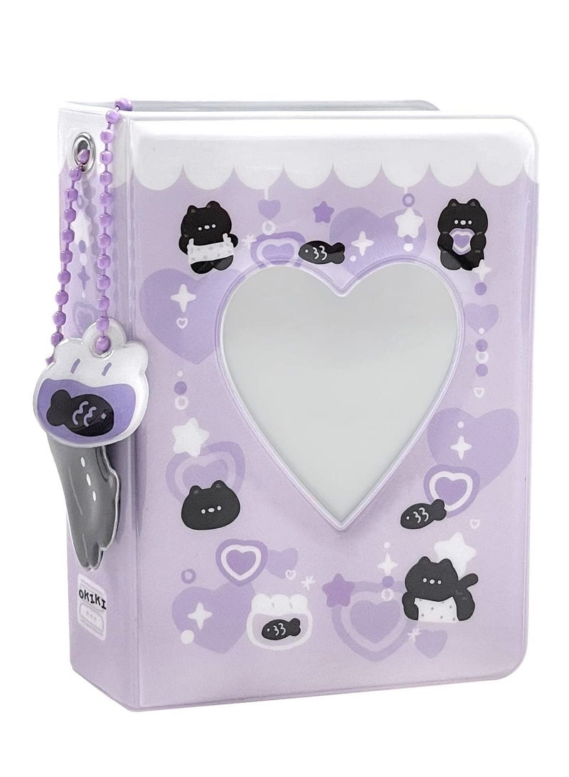 Y&D 3 Inch Mini Photo Album, Heart Hollow Card Binder Album Kpop Holder with Pendant 40 Pockets (Purple Black Cat)  - Image 1