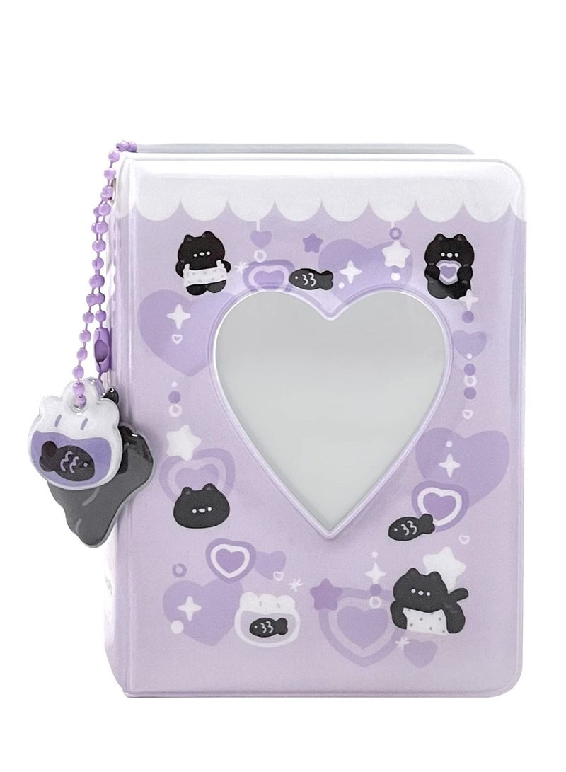Y&D 3 Inch Mini Photo Album, Heart Hollow Card Binder Album Kpop Holder with Pendant 40 Pockets (Purple Black Cat)  - Image 4