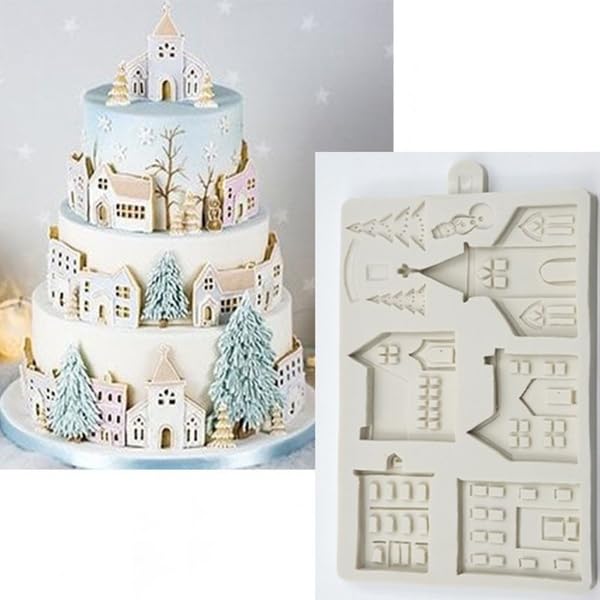 3D Xmas Christmas Tree House Silicone Mold For Fondant Cake Decor Chocolate Sugarcraft Gingerbread Baking Mould