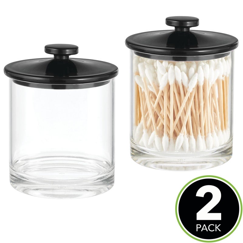 mDesign Small Modern Apothecary Storage Organizer Canister Jars - Acrylic Containers for Bathroom, Organization Holder for Vanity, Counter, Makeup Table, Lumiere Collection, 2 Pack, Clear/Black - Image 1