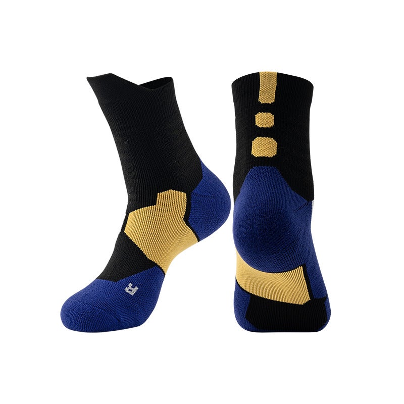 Generic 2022 Adult Elite Basketball Socks for Men and Women Medium-sized Towel Bottom Thickened Non-slip Wear-resistant Breathable Running Socks Black Blue Color Matching