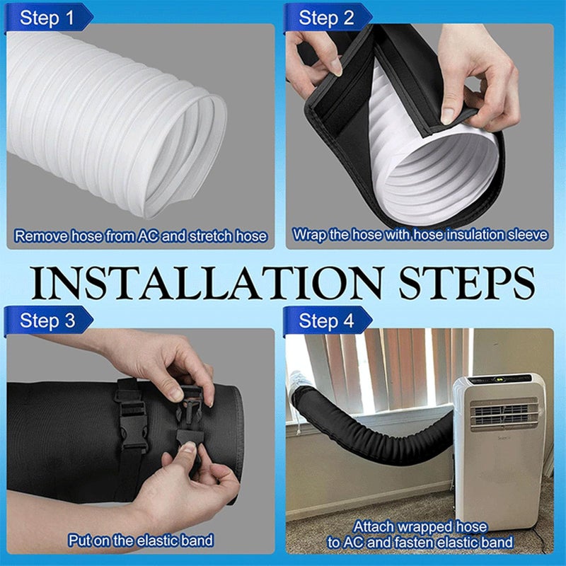Portable Air Conditioner Hose Cover Insulation Sleeve 5 5.9 Inch Diameter Adjustable Straps Black - Image 3
