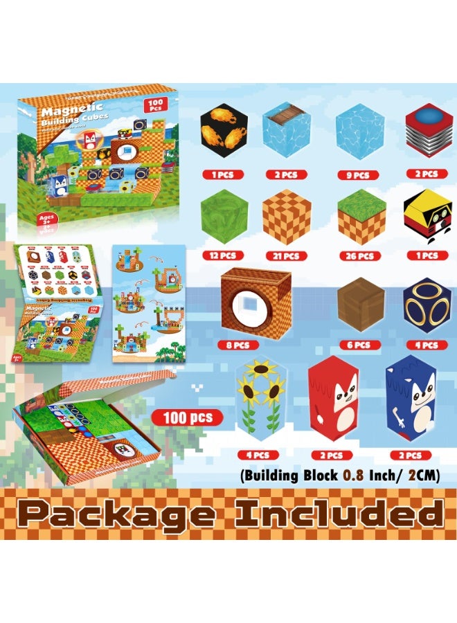 NIBEMINENT Magnetic Blocks, 100PCS Magnetic Building Blocks, STEM Building Game Montessori Sensory Toys for Kids Boys Girls Ages 3 4 5 6 7 8 9 10 Holiday Easter Birthday Gifts - Image 2