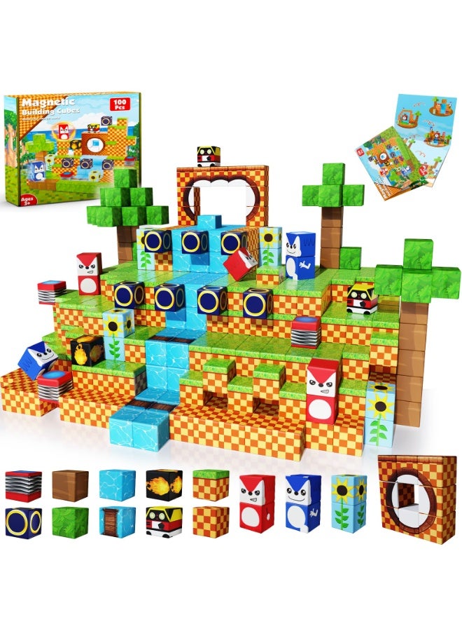 NIBEMINENT Magnetic Blocks, 100PCS Magnetic Building Blocks, STEM Building Game Montessori Sensory Toys for Kids Boys Girls Ages 3 4 5 6 7 8 9 10 Holiday Easter Birthday Gifts - Image 1