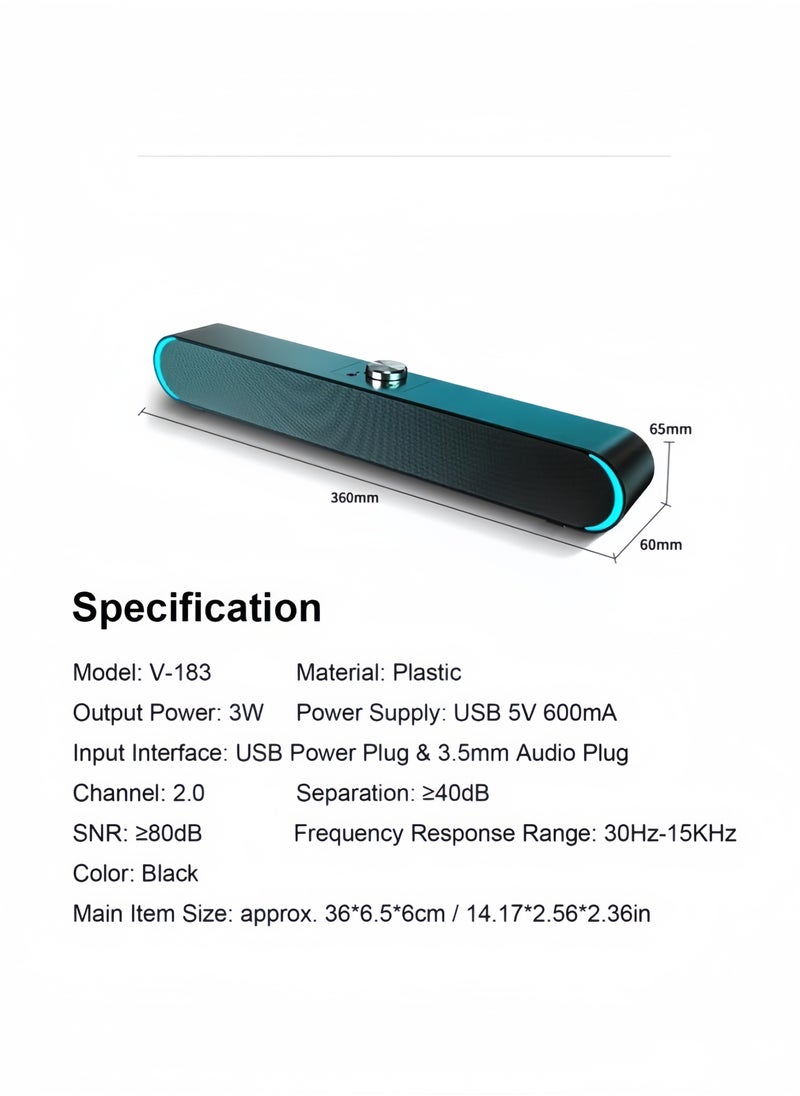nihao - New Wired Computer Speaker SoundBar Stereo Subwoofer Powerful Music Player Bass Surround Sound Box , with Lighting Effects , Wired Connection ( 3.5MM Audio Interface ) - Image 1