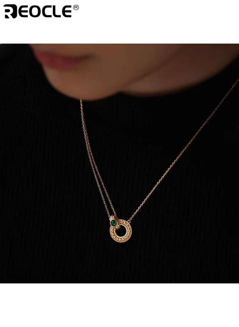 ريوكل قلادة نسائية بتصميم دائري وزخرفة حجر كريم مع قلادة ملتفة ذات طابع فني للمناسبات الأنيقة - Image 5