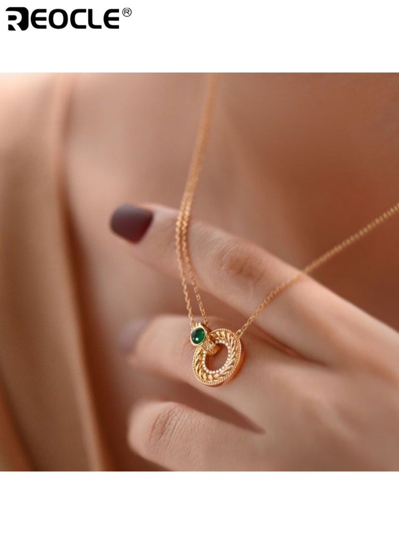 ريوكل قلادة نسائية بتصميم دائري وزخرفة حجر كريم مع قلادة ملتفة ذات طابع فني للمناسبات الأنيقة - Image 4