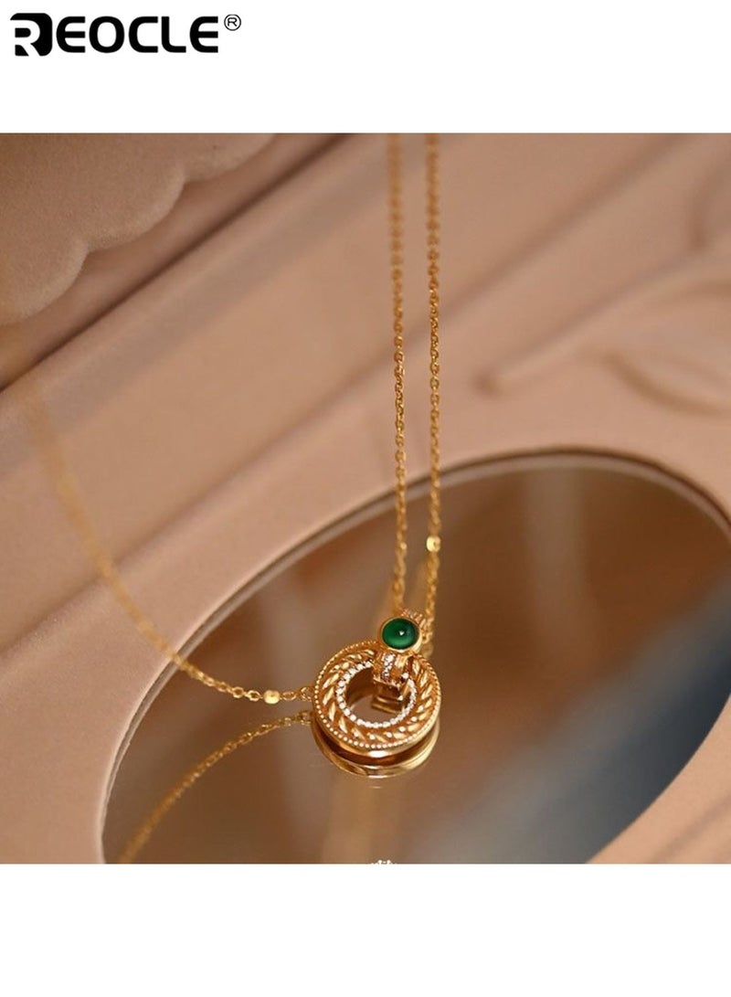 ريوكل قلادة نسائية بتصميم دائري وزخرفة حجر كريم مع قلادة ملتفة ذات طابع فني للمناسبات الأنيقة - Image 2