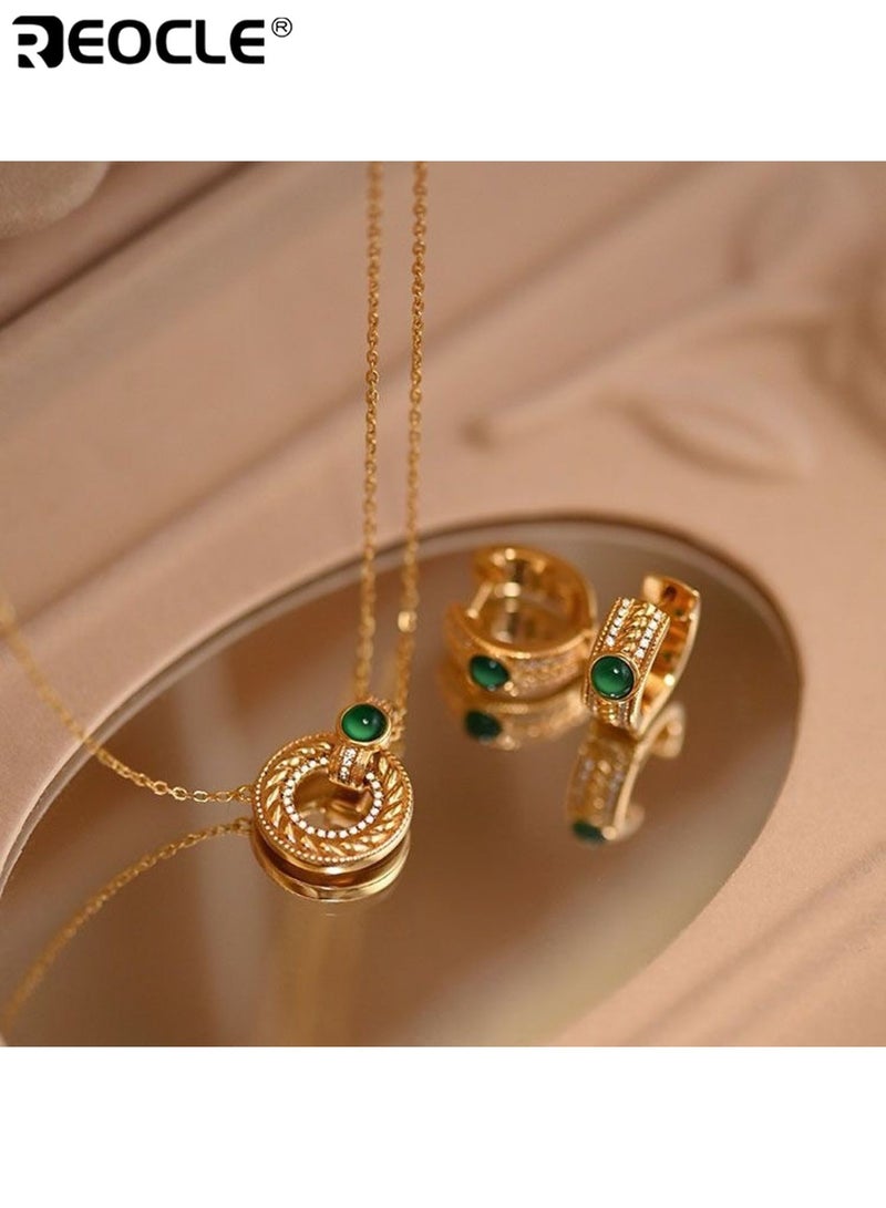 ريوكل قلادة نسائية بتصميم دائري وزخرفة حجر كريم مع قلادة ملتفة ذات طابع فني للمناسبات الأنيقة - Image 3