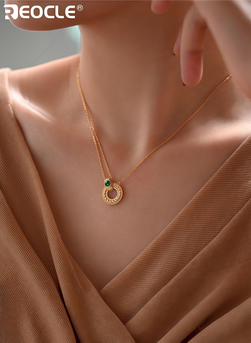 ريوكل قلادة نسائية بتصميم دائري وزخرفة حجر كريم مع قلادة ملتفة ذات طابع فني للمناسبات الأنيقة - Image 1