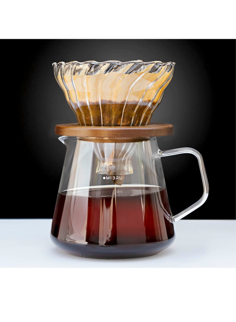 ميبرو V60 طقم تقطير قهوة شامل قمع زجاجي سيرفر زجاجي وفلتر قهوة للاستخدام اليومي والمناسب للمنزل والهدايا - Image 1