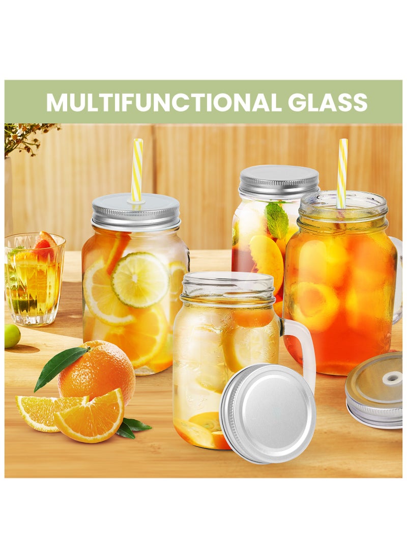 SKYLINK - 16oz Glass Mason Jar Set of 6 with Lids and Straws - Mason Jars with Handles for Cold Drinks - Glass Mason Jars with Metal Lids, Plastic Straws, and Straw Hole Covers - Image 1