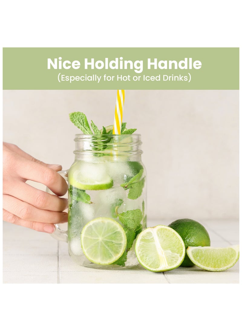 SKYLINK - 16oz Glass Mason Jar Set of 6 with Lids and Straws - Mason Jars with Handles for Cold Drinks - Glass Mason Jars with Metal Lids, Plastic Straws, and Straw Hole Covers - Image 1