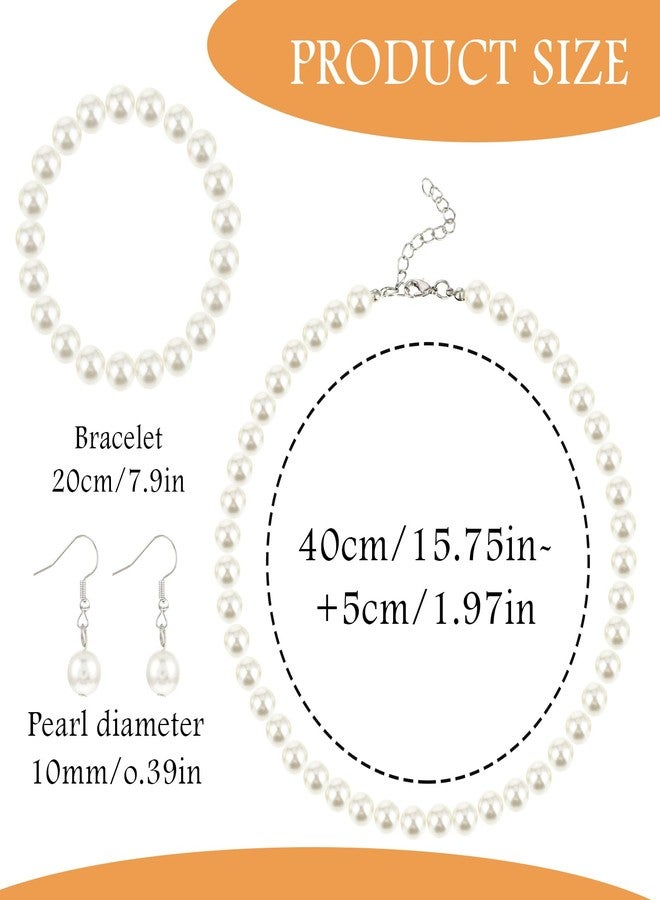 Yolev Pearl Necklace and Earring Set White Pearl Jewelry Set for Women Fashion Classic Faux Pearls Necklaces For Women Brides Wedding (8mm Necklace+10mm Earring Bracelet) - Image 2