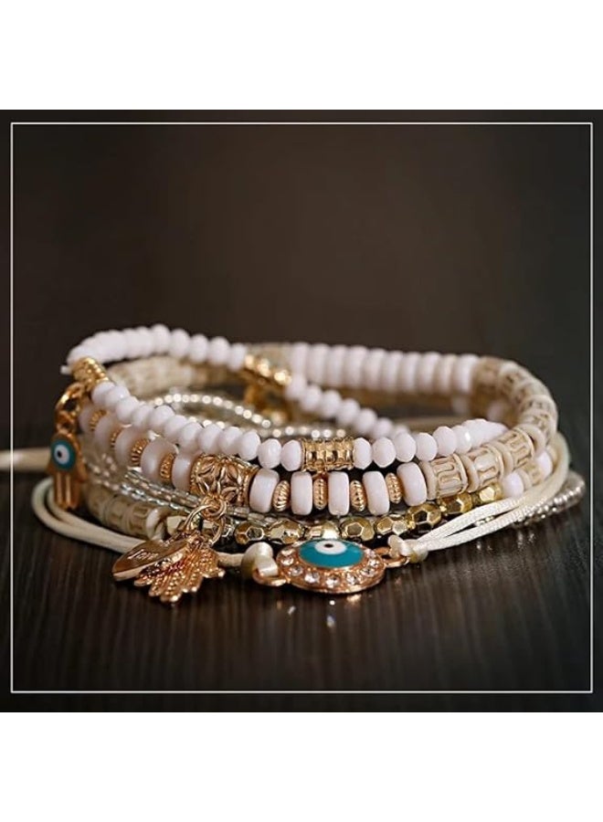 Mitoy 6 Pcs Bohemian bracelet set, Multilayer Bangle Beads Bracelet for Women and Girls (White) - Image 3