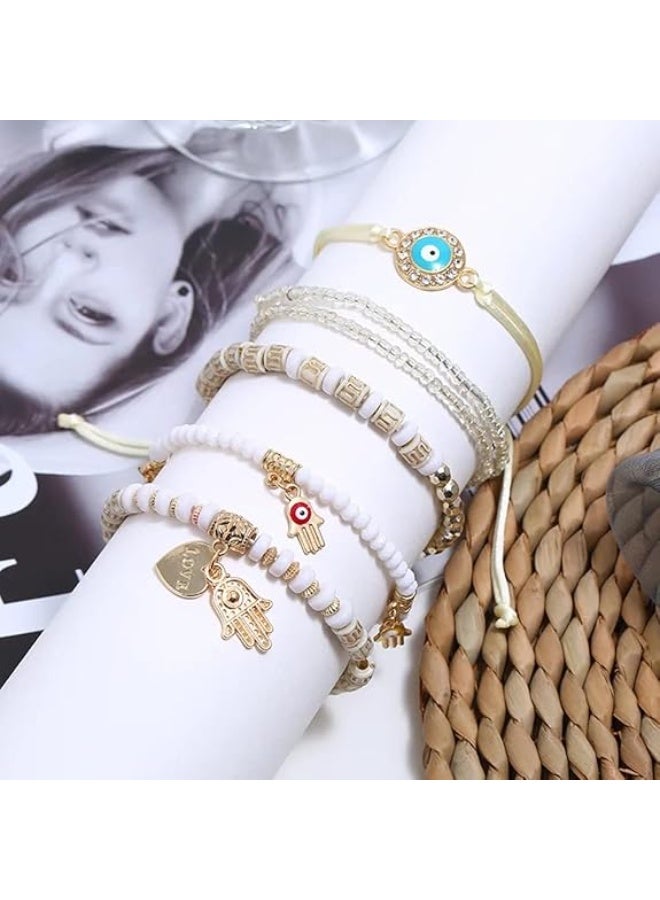 Mitoy 6 Pcs Bohemian bracelet set, Multilayer Bangle Beads Bracelet for Women and Girls (White) - Image 4