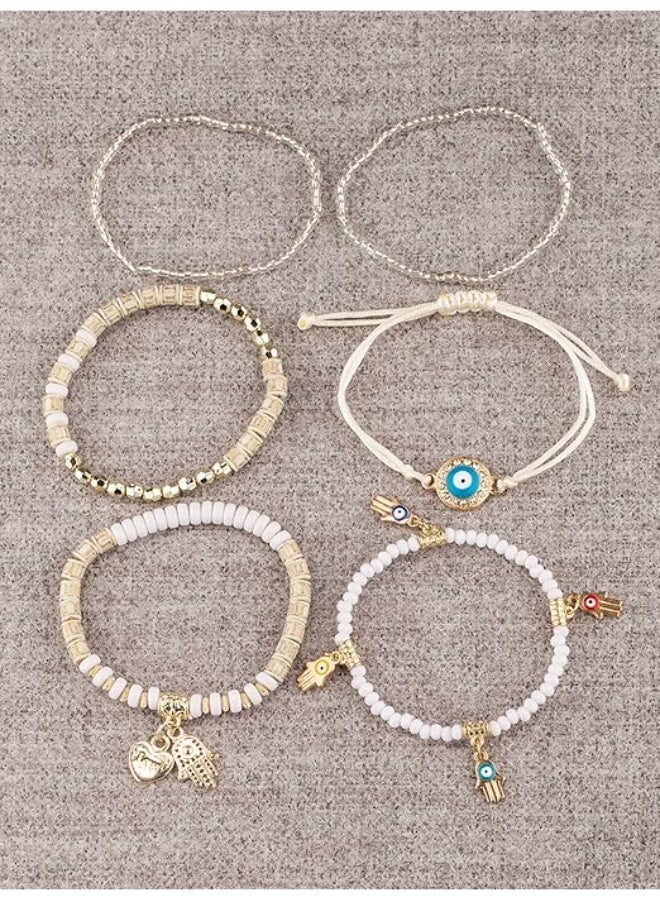 Mitoy 6 Pcs Bohemian bracelet set, Multilayer Bangle Beads Bracelet for Women and Girls (White) - Image 5