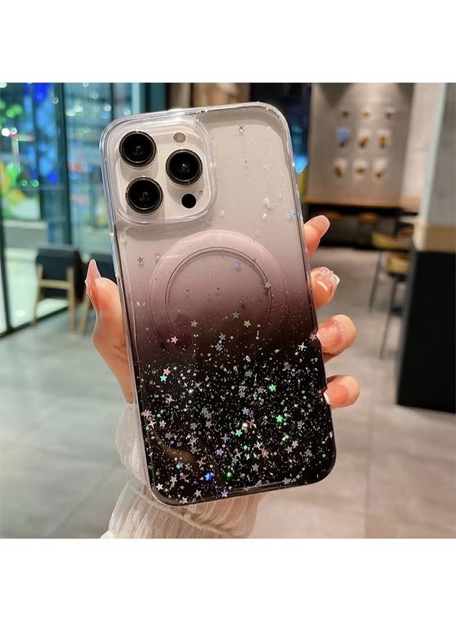 واي جيه غطاء لامع مغناطيسي لهاتف iPhone 15 Pro Max [متوافق مع MagSafe] [لمسات ثلاثية الأبعاد من البريق] غطاء خلفي فاخر ولامع للنساء والفتيات مع ملحق سيليكون شفاف مقاوم للصدمات - Image 4