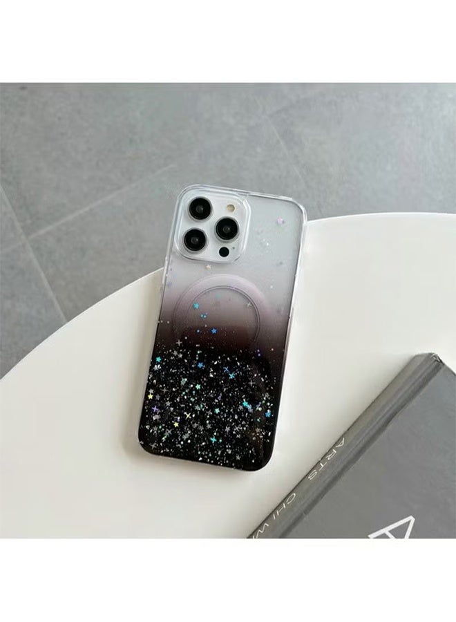 واي جيه غطاء لامع مغناطيسي لهاتف iPhone 15 Pro Max [متوافق مع MagSafe] [لمسات ثلاثية الأبعاد من البريق] غطاء خلفي فاخر ولامع للنساء والفتيات مع ملحق سيليكون شفاف مقاوم للصدمات - Image 2