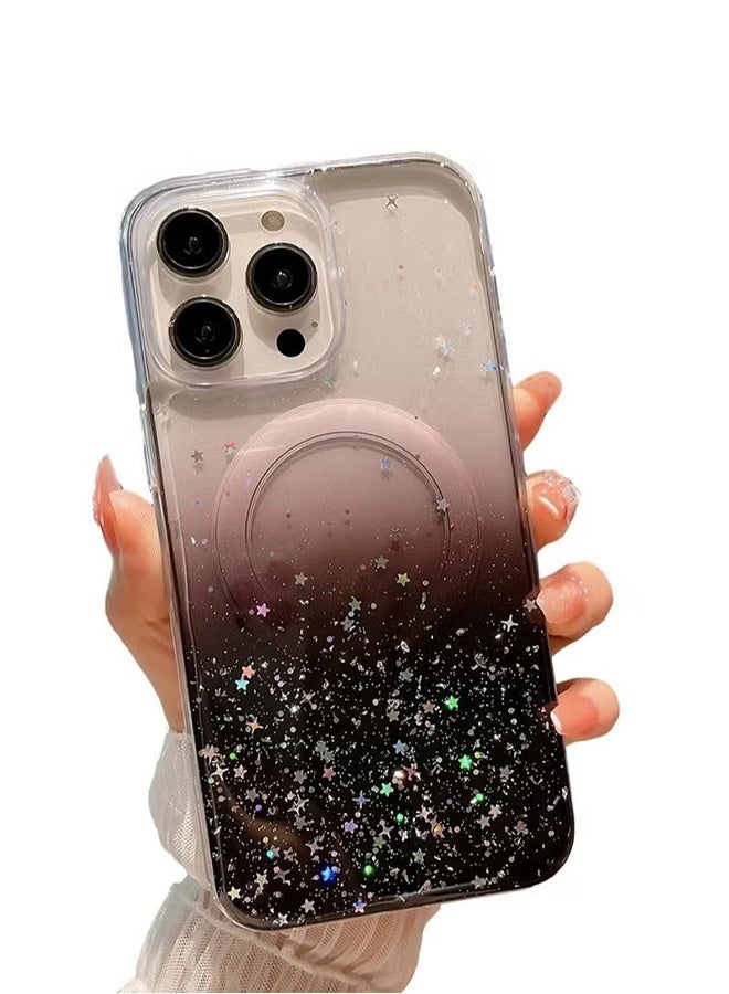 واي جيه غطاء لامع مغناطيسي لهاتف iPhone 15 Pro Max [متوافق مع MagSafe] [لمسات ثلاثية الأبعاد من البريق] غطاء خلفي فاخر ولامع للنساء والفتيات مع ملحق سيليكون شفاف مقاوم للصدمات - Image 1