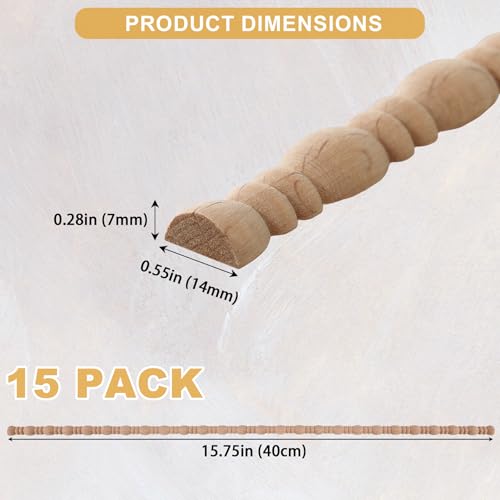 Soengsau 15-Pack 15.75" Unfinished Wood Bead and Reel​​ Trim - Easy to Paint, Cute Decorative Molding DIY Craft for Furniture Frame, Mirror Edge, Wall, Door, Closet, Dresser, Shelf - Image 2