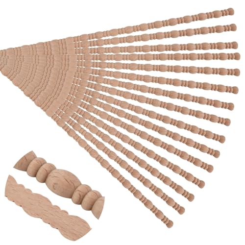 Soengsau 15-Pack 15.75" Unfinished Wood Bead and Reel​​ Trim - Easy to Paint, Cute Decorative Molding DIY Craft for Furniture Frame, Mirror Edge, Wall, Door, Closet, Dresser, Shelf - Image 1