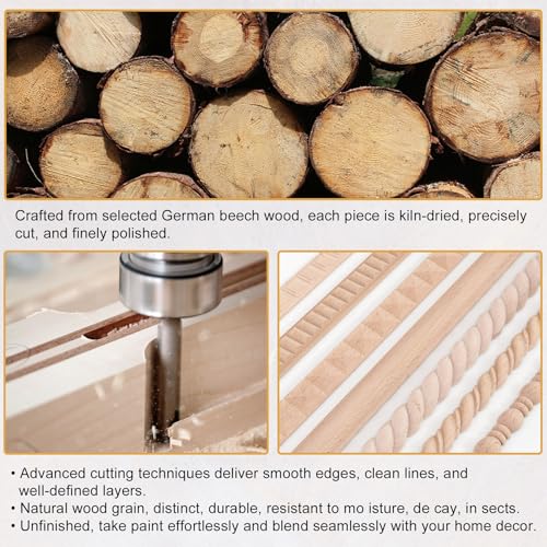 Soengsau 15-Pack 15.75" Unfinished Wood Bead and Reel​​ Trim - Easy to Paint, Cute Decorative Molding DIY Craft for Furniture Frame, Mirror Edge, Wall, Door, Closet, Dresser, Shelf - Image 3