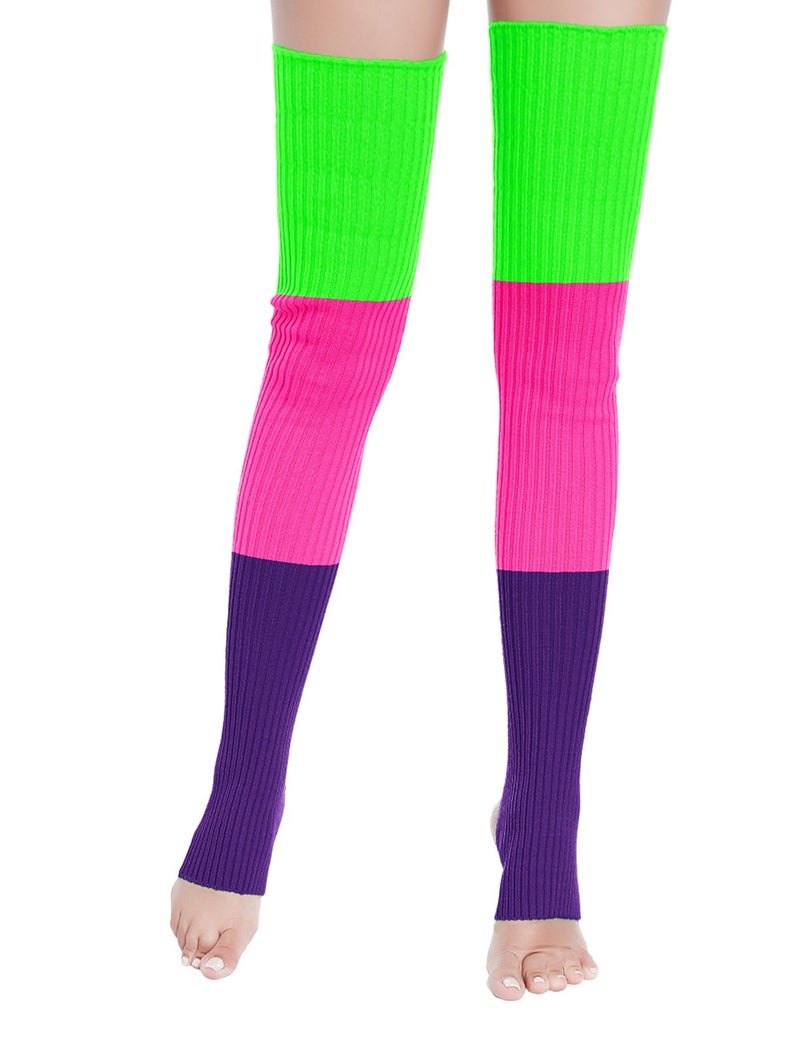 v28 Long Leg Warmer Women’s Men 80s Party Ribbed Knit Dance Sports (81-mix3A) - Image 2