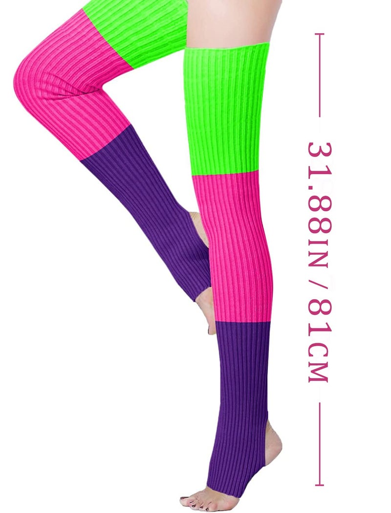 v28 Long Leg Warmer Women’s Men 80s Party Ribbed Knit Dance Sports (81-mix3A) - Image 4
