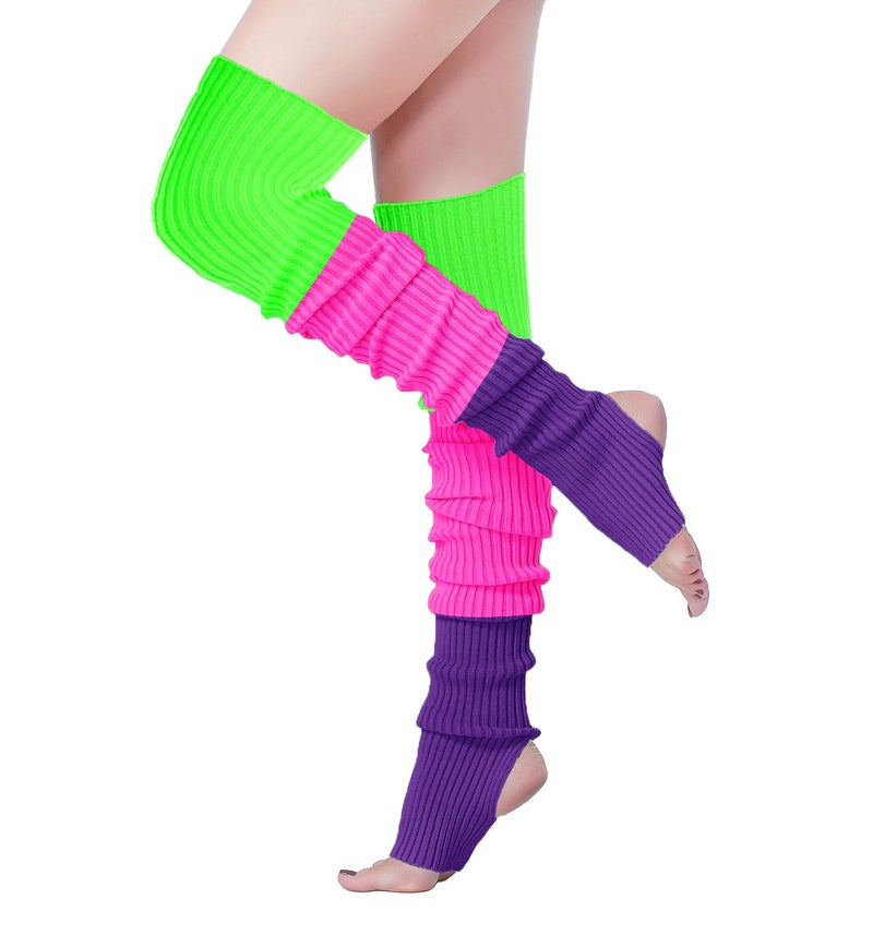 v28 Long Leg Warmer Women’s Men 80s Party Ribbed Knit Dance Sports (81-mix3A) - Image 3