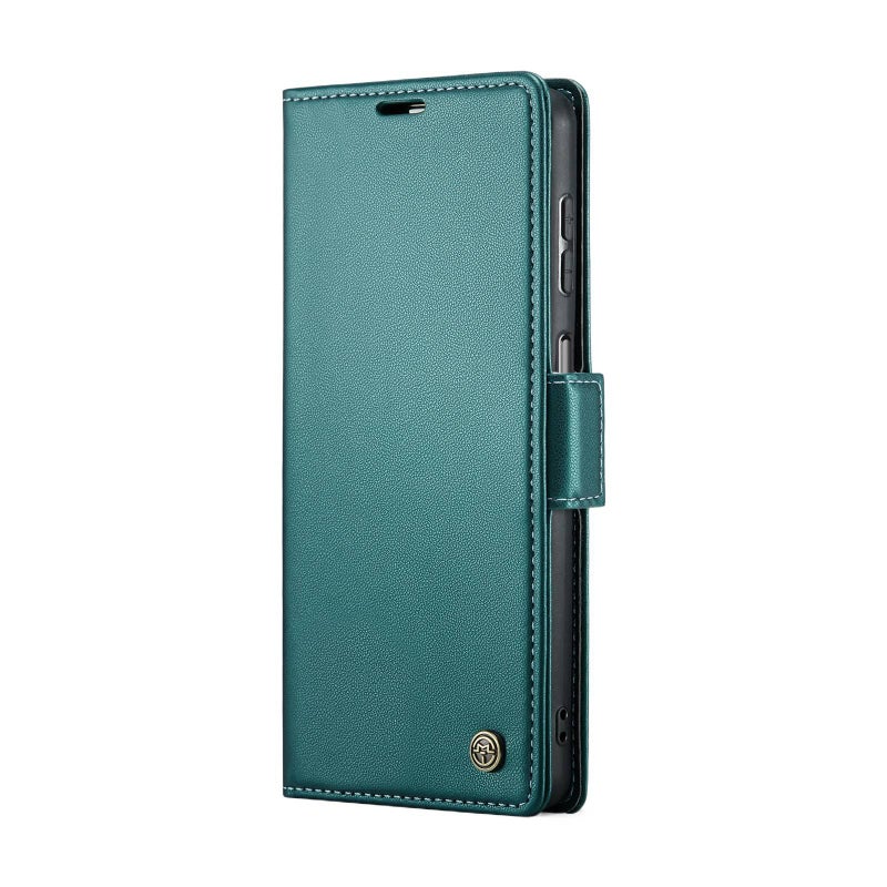 غطاء واقي بملمس جلد لـ Samsung Galaxy S23 Ultra مع حامل بطاقات وحامل قابل للطي مع مقاوم للصدمات مع مقاومة السقوط باللون أخضر بوظيفة حامل للحمل اليومي للاستخدام المتكرر للطاولة - Image 1