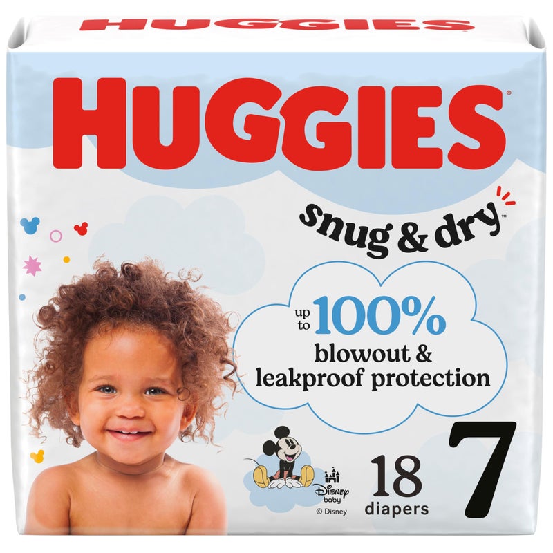 Huggies Size 7 Diapers, Snug & Dry Baby Diapers, Size 7 (41+ lbs), 18 Count, Packaging May Vary - Image 1