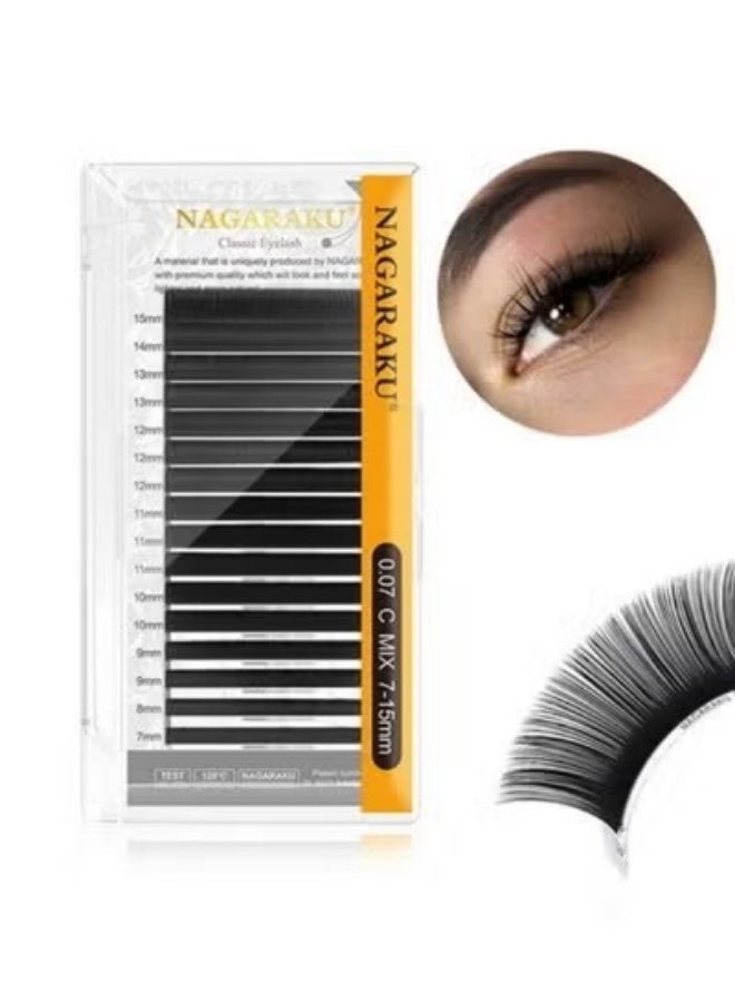 NAGARAKU Eyelash Extensions Cluster, 3D Lashes Extension, C Curl 7-15mm DIY Cluster Lashes, Mix Matte Black Natural Faux Mink 16 Rows - Image 1