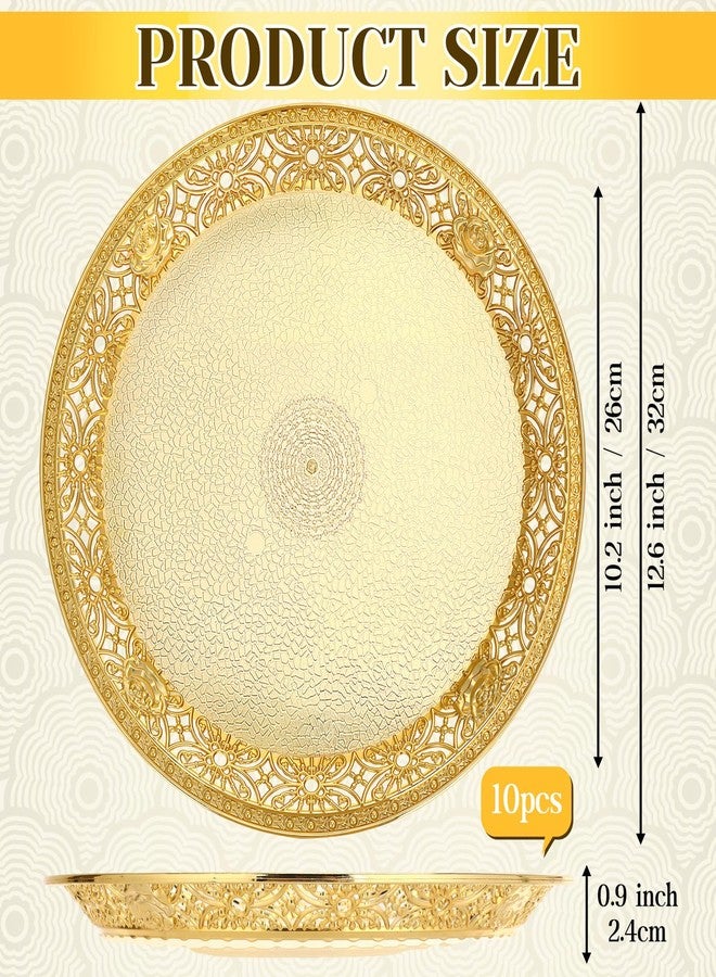 Teecyhooo 10 Pack Gold Plastic Serving Tray Bulk Lightweight Round Party Snack Serving Tray Reusable Decorative Food Appetizer Platter for Coffee Tea Dessert Fruit Wedding Party Buffet(12.6 Inch) - Image 2