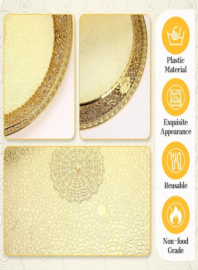 Teecyhooo 10 Pack Gold Plastic Serving Tray Bulk Lightweight Round Party Snack Serving Tray Reusable Decorative Food Appetizer Platter for Coffee Tea Dessert Fruit Wedding Party Buffet(12.6 Inch) - Image 3