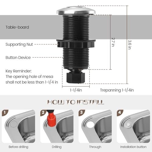Etoolcity Garbage Disposal Air Switch Kit Sink Top Waste Disposal Long Stainless Steel Brushed Nickel On/Off Air Button Food and Waste Disposals Part by Etoolcity, UL Listed - Image 5