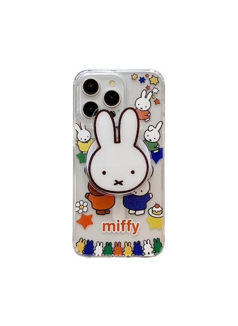 Cartoon Miffeyu For Iphone 14 Mobile Phone Case 15 For Iphone16ProMax13 Magnetic Bracket 11 Drop-resistant Case 12-Color:Acrylic Magnetic Miffy Rabbit Family Ball + Rabbit Head Stand-Applicable Models:For Iphone 13