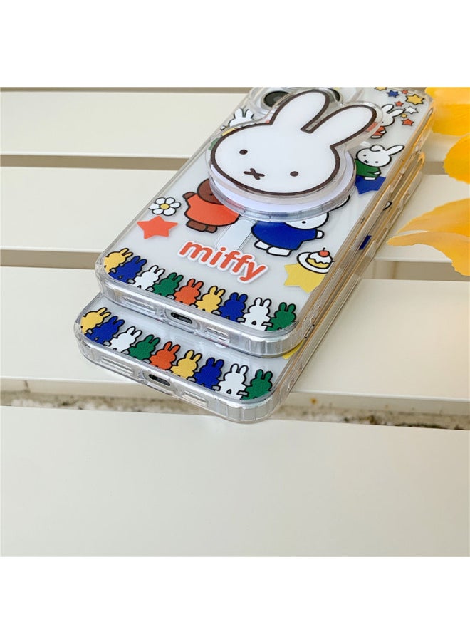 Cartoon Miffeyu For Iphone 14 Mobile Phone Case 15 For Iphone16ProMax13 Magnetic Bracket 11 Drop-resistant Case 12-Color:Acrylic Magnetic Miffy Rabbit Family Ball + Rabbit Head Stand-Applicable Models:For Iphone 13