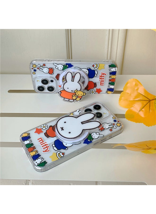 Cartoon Miffeyu For Iphone 14 Mobile Phone Case 15 For Iphone16ProMax13 Magnetic Bracket 11 Drop-resistant Case 12-Color:Acrylic Magnetic Miffy Rabbit Family Ball + Rabbit Head Stand-Applicable Models:For Iphone 13