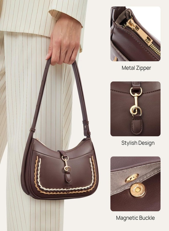 Telena Shoulder Bag for Women, Small Shoulder Purse Vegan Leather Hobo Handbag with Adjustable Strap Red Brown - Image 5