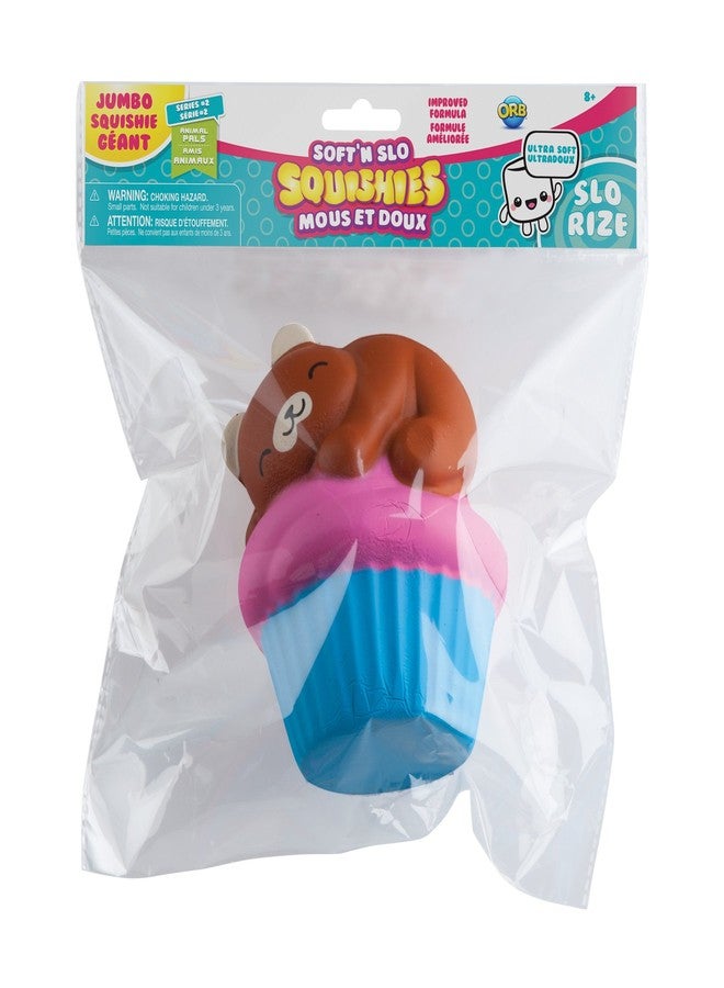 The Orb Factory Jumbo Bear Cupcake Soft'n Slo Squishies, Brown/Pink/Blue, 10.83" x 9.25'' x 3.50" - Image 1